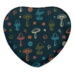 Whimsical Mushrooms pattern Heart Glass Fridge Magnet (4 pack)