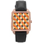 Halloween Argyle Pattern  Rose Gold Leather Watch 