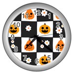 Seamless Halloween Pattern With Smiling Pumpkin 20240926 161714 0000 Wall Clock (Silver)