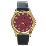 Brown Red Dot Pattern Round Gold Metal Watch