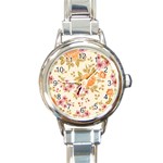 Peony Flower Pattern Background Round Italian Charm Watch