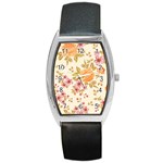 Peony Flower Pattern Background Barrel Style Metal Watch