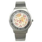 Peony Flower Pattern Background Stainless Steel Watch