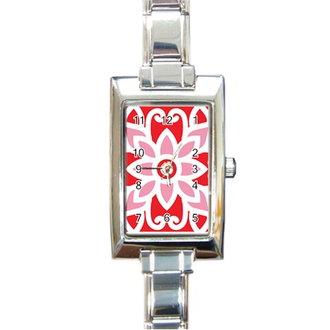 A Red And White Pattern With A Flower On It Rectangle Italian Charm Watch from ArtsNow.com Front