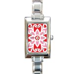 A Red And White Pattern With A Flower On It Rectangle Italian Charm Watch