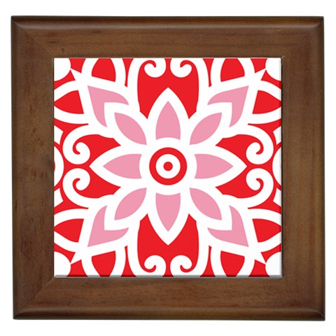 A Red And White Pattern With A Flower On It Framed Tile from ArtsNow.com Front