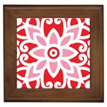 A Red And White Pattern With A Flower On It Framed Tile