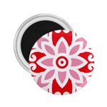 A Red And White Pattern With A Flower On It 2.25  Magnets