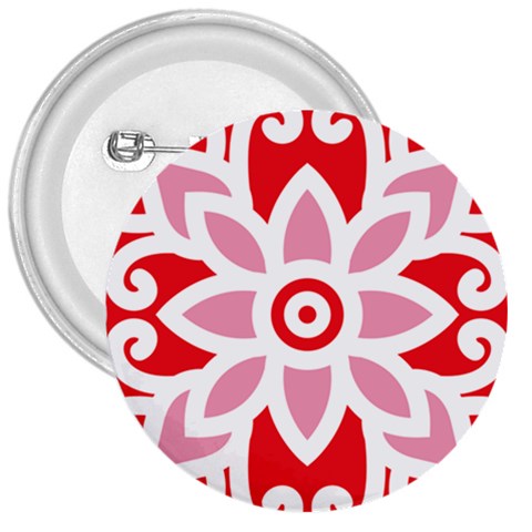 A Red And White Pattern With A Flower On It 3  Buttons from ArtsNow.com Front