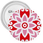 A Red And White Pattern With A Flower On It 3  Buttons