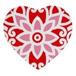 A Red And White Pattern With A Flower On It Ornament (Heart)