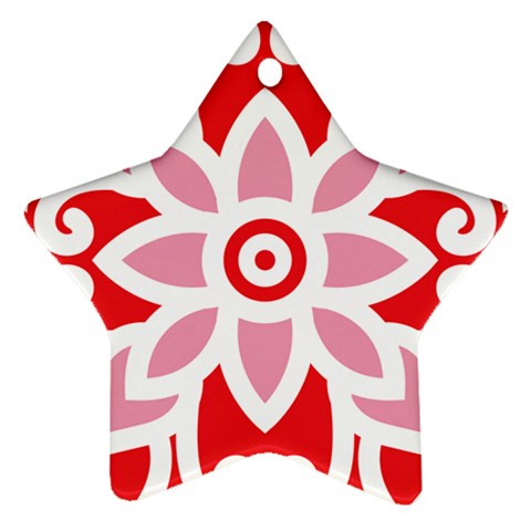 A Red And White Pattern With A Flower On It Ornament (Star) from ArtsNow.com Front