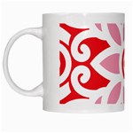 A Red And White Pattern With A Flower On It White Mug