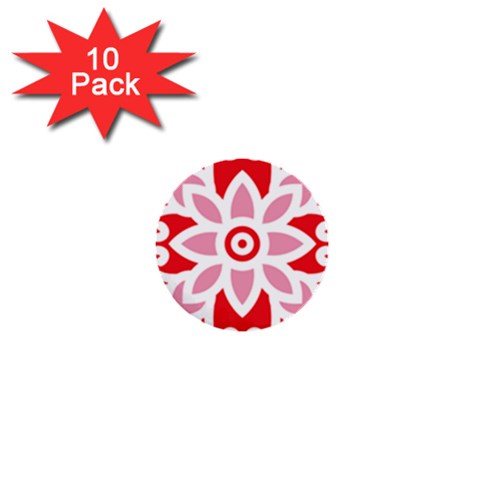 A Red And White Pattern With A Flower On It 1  Mini Buttons (10 pack)  from ArtsNow.com Front