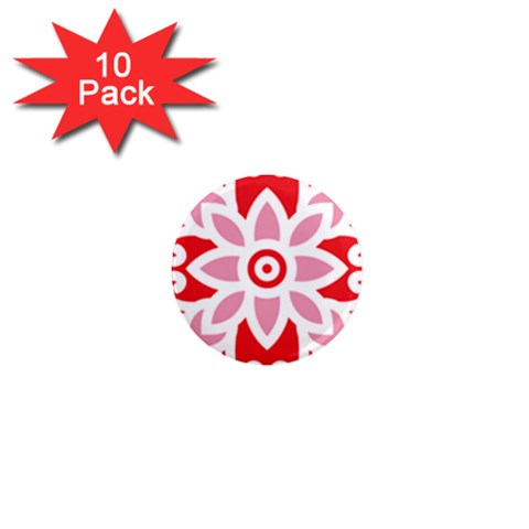 A Red And White Pattern With A Flower On It 1  Mini Magnet (10 pack)  from ArtsNow.com Front