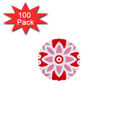 A Red And White Pattern With A Flower On It 1  Mini Buttons (100 pack)  from ArtsNow.com Front