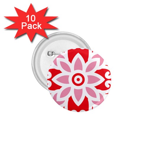 A Red And White Pattern With A Flower On It 1.75  Buttons (10 pack) from ArtsNow.com Front