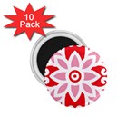 A Red And White Pattern With A Flower On It 1.75  Magnets (10 pack) 