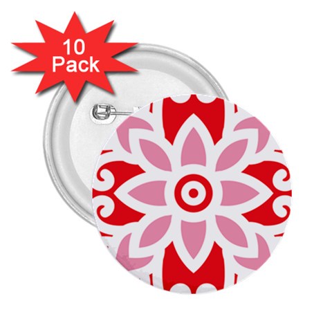 A Red And White Pattern With A Flower On It 2.25  Buttons (10 pack)  from ArtsNow.com Front