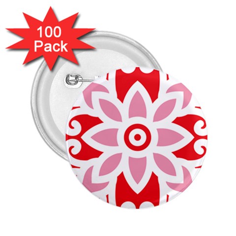 A Red And White Pattern With A Flower On It 2.25  Buttons (100 pack)  from ArtsNow.com Front