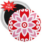 A Red And White Pattern With A Flower On It 3  Magnets (10 pack) 