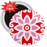 A Red And White Pattern With A Flower On It 3  Magnets (100 pack)