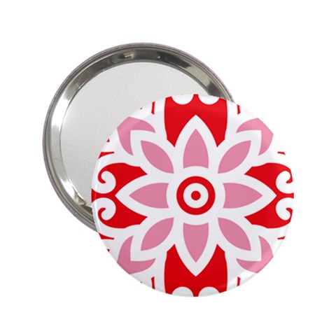 A Red And White Pattern With A Flower On It 2.25  Handbag Mirrors from ArtsNow.com Front