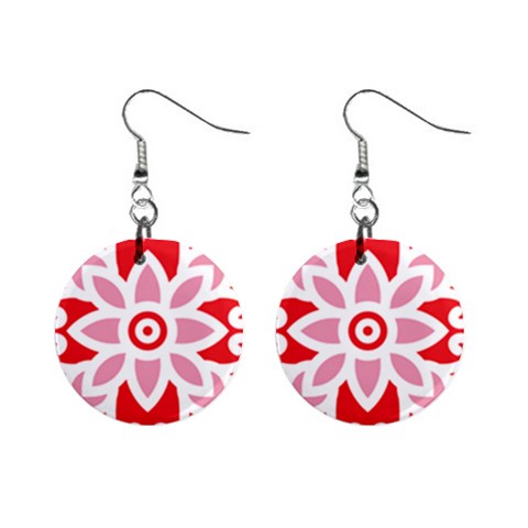 A Red And White Pattern With A Flower On It Mini Button Earrings from ArtsNow.com Front