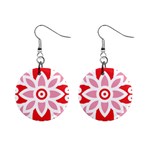 A Red And White Pattern With A Flower On It Mini Button Earrings