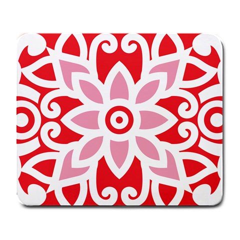 A Red And White Pattern With A Flower On It Large Mousepad from ArtsNow.com Front