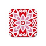 A Red And White Pattern With A Flower On It Rubber Coaster (Square)