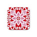 A Red And White Pattern With A Flower On It Rubber Square Coaster (4 pack)