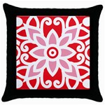 A Red And White Pattern With A Flower On It Throw Pillow Case (Black)