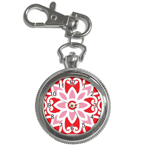 A Red And White Pattern With A Flower On It Key Chain Watches from ArtsNow.com Front