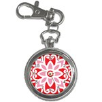 A Red And White Pattern With A Flower On It Key Chain Watches