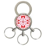 A Red And White Pattern With A Flower On It 3-Ring Key Chain