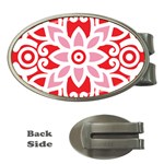 A Red And White Pattern With A Flower On It Money Clips (Oval) 