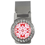 A Red And White Pattern With A Flower On It Money Clips (CZ) 