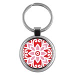 A Red And White Pattern With A Flower On It Key Chain (Round)