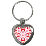 A Red And White Pattern With A Flower On It Key Chain (Heart)