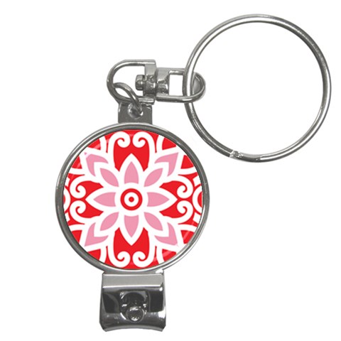 A Red And White Pattern With A Flower On It Nail Clippers Key Chain from ArtsNow.com Front