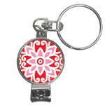 A Red And White Pattern With A Flower On It Nail Clippers Key Chain