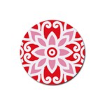 A Red And White Pattern With A Flower On It Rubber Coaster (Round)