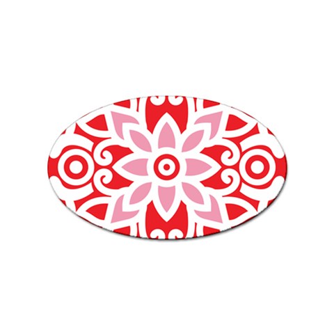 A Red And White Pattern With A Flower On It Sticker (Oval) from ArtsNow.com Front