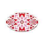 A Red And White Pattern With A Flower On It Sticker (Oval)