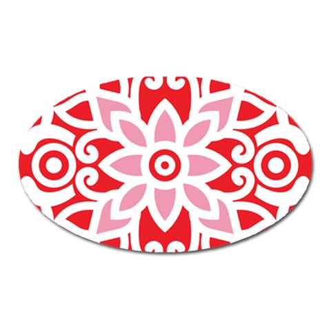 A Red And White Pattern With A Flower On It Oval Magnet from ArtsNow.com Front