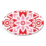 A Red And White Pattern With A Flower On It Oval Magnet