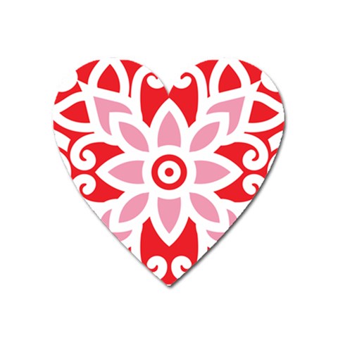 A Red And White Pattern With A Flower On It Heart Magnet from ArtsNow.com Front