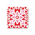 A Red And White Pattern With A Flower On It Square Magnet