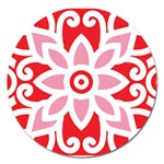 A Red And White Pattern With A Flower On It Magnet 5  (Round)